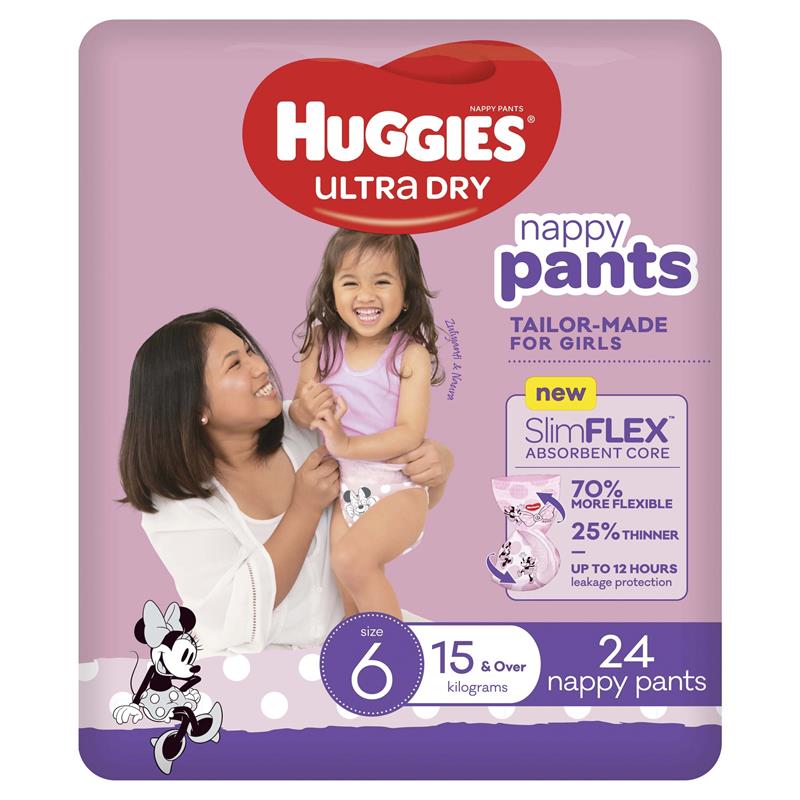 Huggies Ultra Dry Nappy Pants Size 6 15kg & Over Girl 24 Count