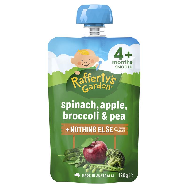 Rafferty's Garden Baby Food Pouch Spinach, Apple , Broccoli & Pea 4+ Months 120g