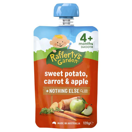 Rafferty's Garden Baby Food Pouch Sweet Potato, Carrot & Apple 4+ Months 120g