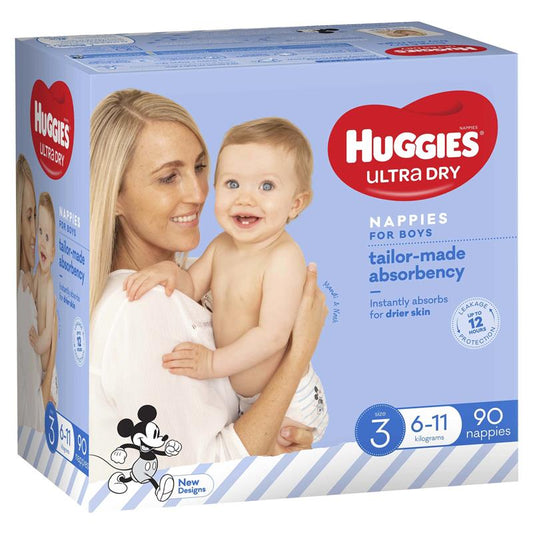 Huggies Ultra Dry Nappies Boy Size 3 Jumbo 90 Count