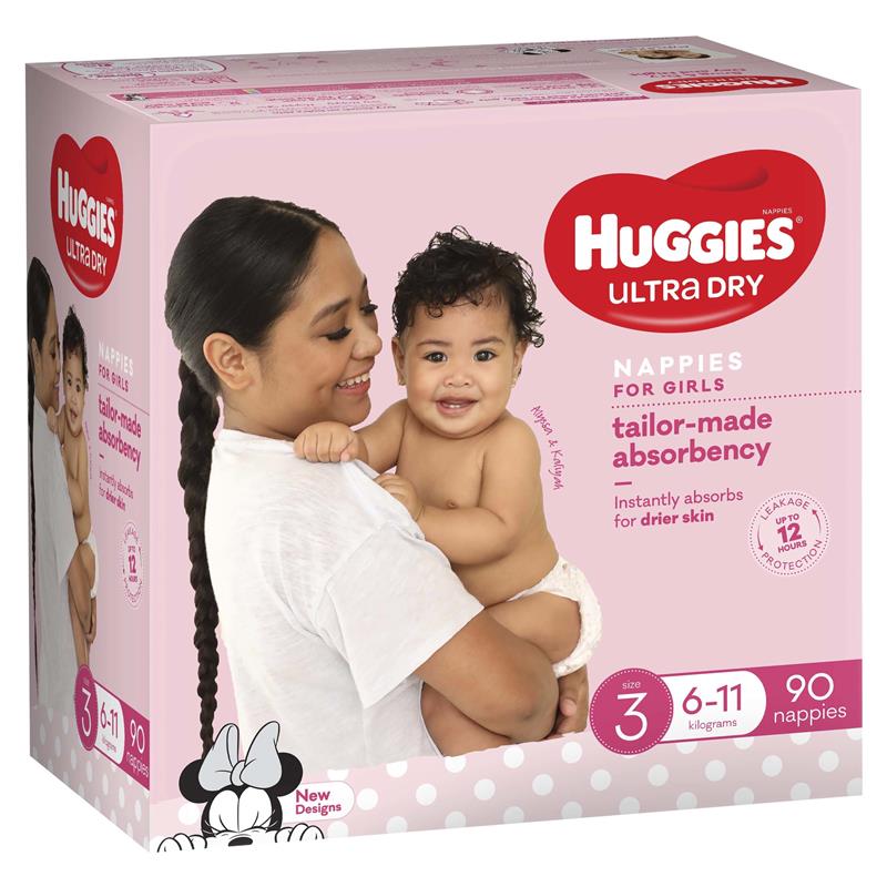 Huggies Ultra Dry Nappies Girl Size 3 Jumbo 90 count