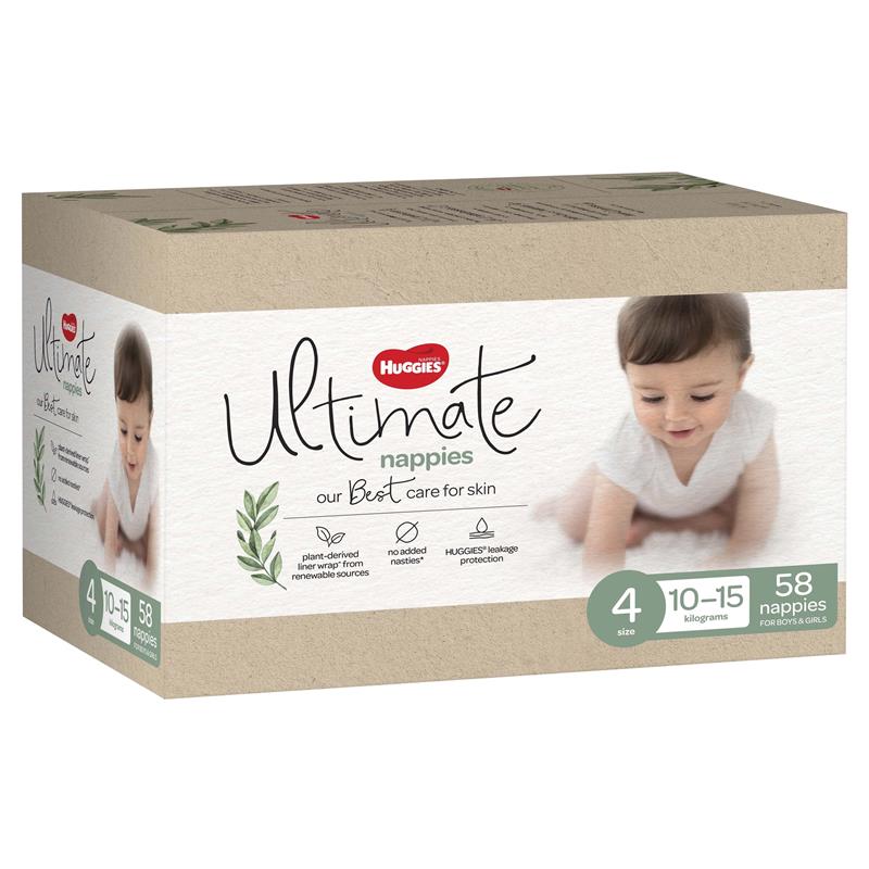 Huggies Ultimate Nappies Size 4 10-15kg Jumbo 58 Count