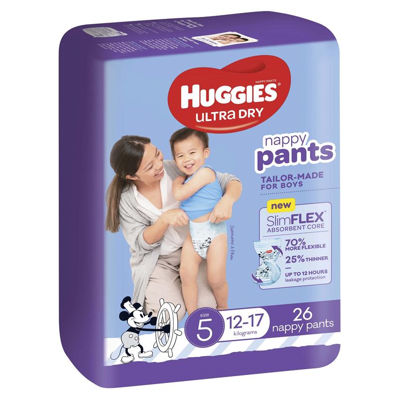 Huggies Ultra Dry Nappy Pants Size 5 12-17kg Boy 26 Count