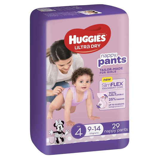 Huggies Ultra Dry Nappy Pants Size 4 9-14kg Girl 29 Count