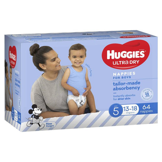 Huggies Ultra Dry Nappies Boy Size 5 Jumbo 64 Count