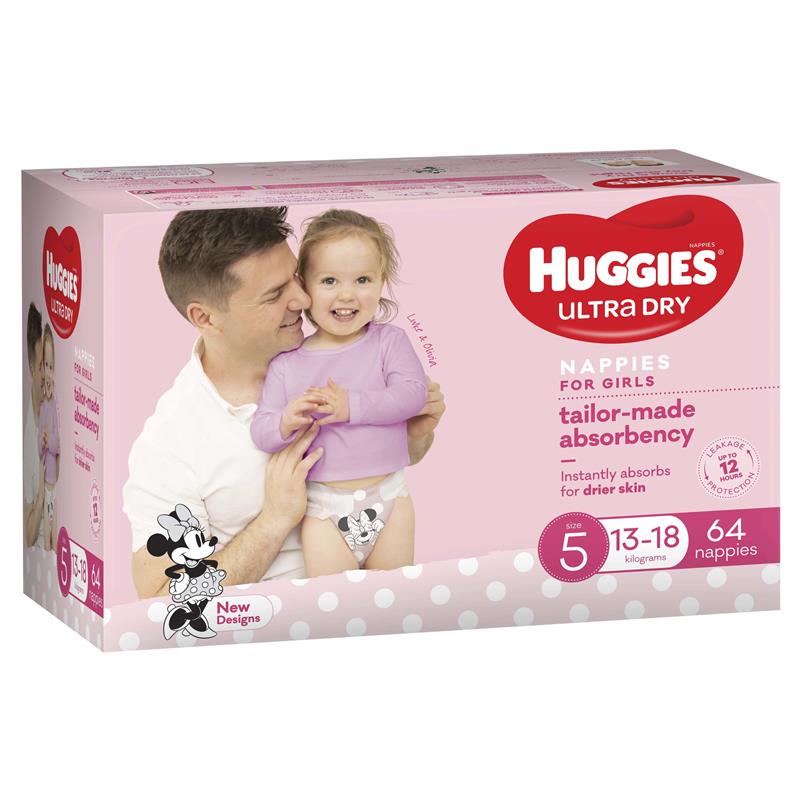 Huggies Ultra Dry Nappies Girl Size 5 Jumbo 64 Count