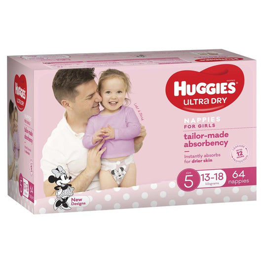 Huggies Ultra Dry Nappies Girl Size 5 Jumbo 64 Count