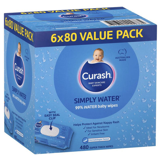 Curash Babycare Simply Water Wipes 6 x 80