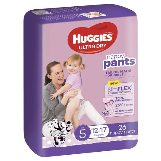 Huggies Ultra Dry Nappy Pants Size 5 12-17kg Girl 26 Count