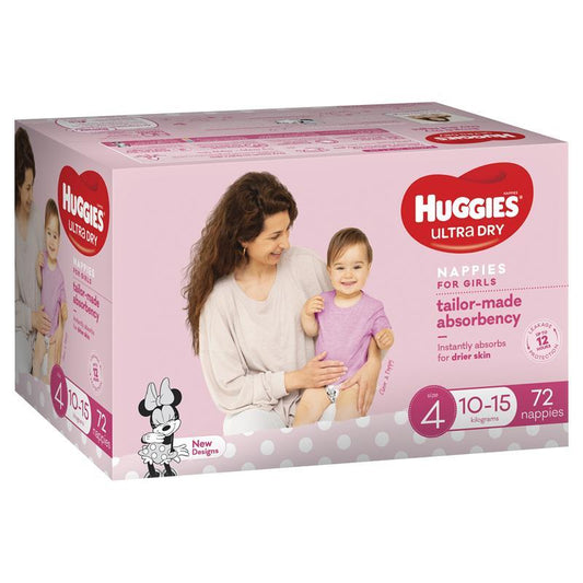 Huggies Ultra Dry Nappies Girl Size 4 Jumbo 72 Count