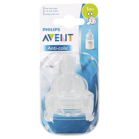 Avent Teat Silicone 1M+ Slow Flow 2 Pack