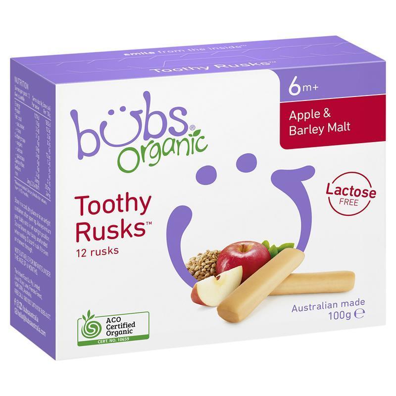 Bubs Organic Apple & Barley Lactose Free Toothy Rusk 100g