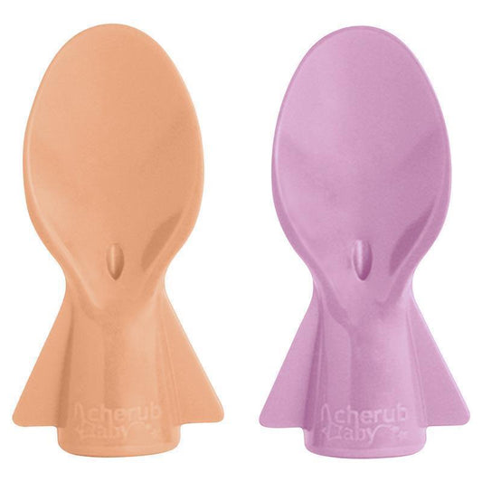 Cherub Baby Universal Food Pouch Spoons Orange & Pink 2 Pack