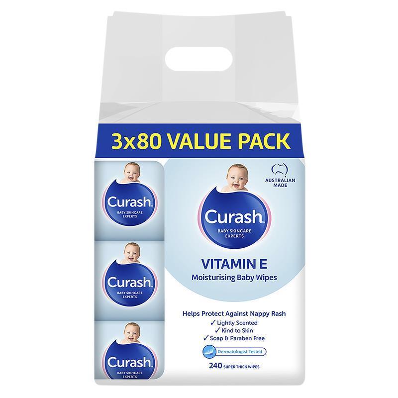 Curash Baby Wipes Original Vitamin E 3 x 80 Bulk Pack