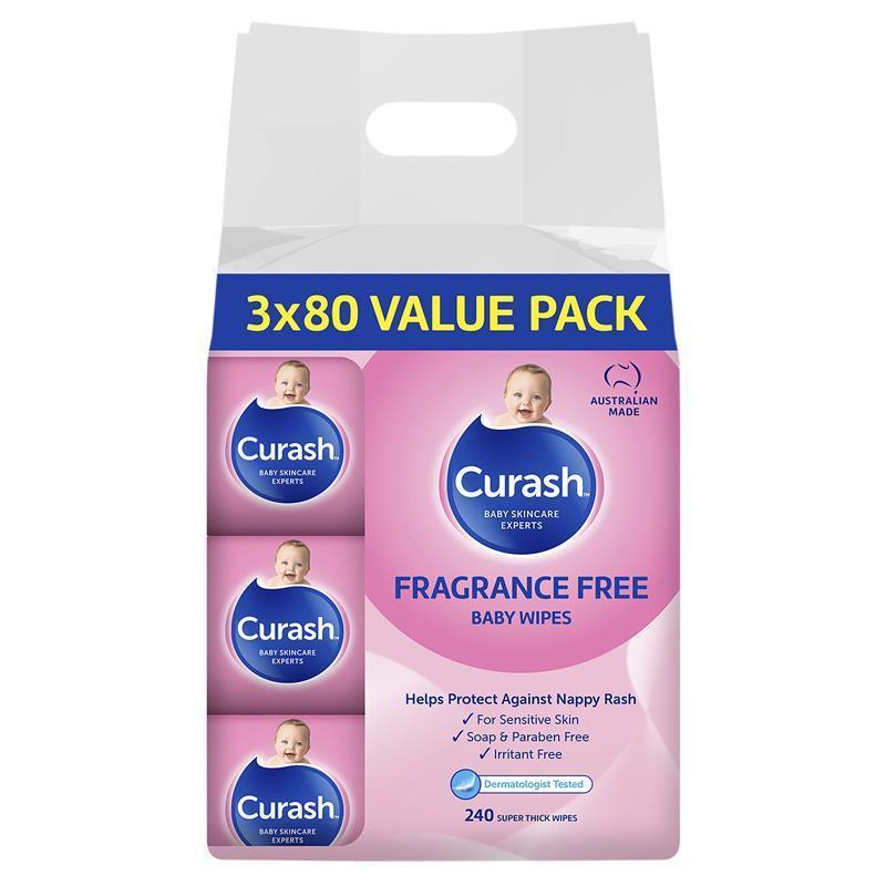 Curash Babycare Fragrance Free Wipes 3 x 80