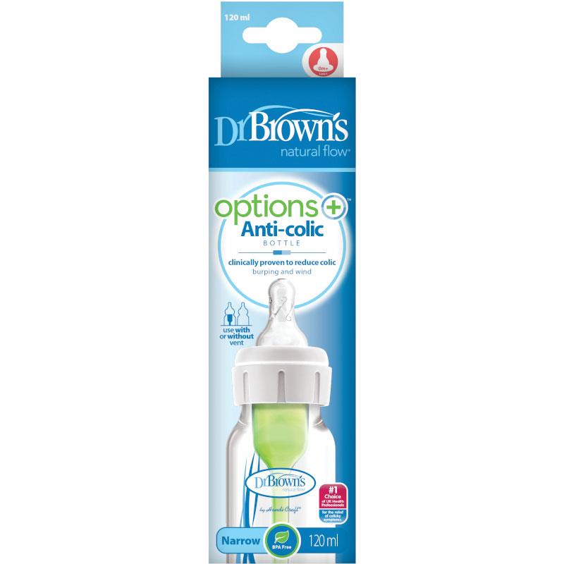 Dr Browns Options Anti-Colic With Level 1 Teat Narrow Neck Feeding Bottle 120ml 1 Pack