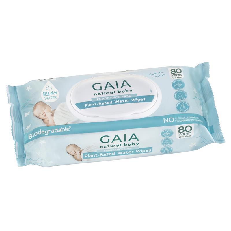 Gaia Natural Plant Based Water Wipes 80 Pack