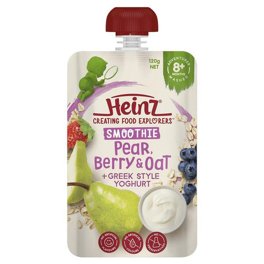 Heinz Pear Berry & Oat Smoothie with Greek style Yoghurt Pouch 120g 8m+