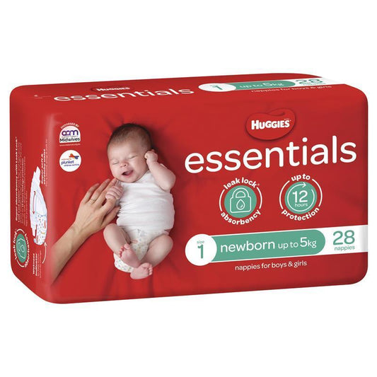 Huggies Essentials Size 1 Newborn up to 5kg 28 Nappies