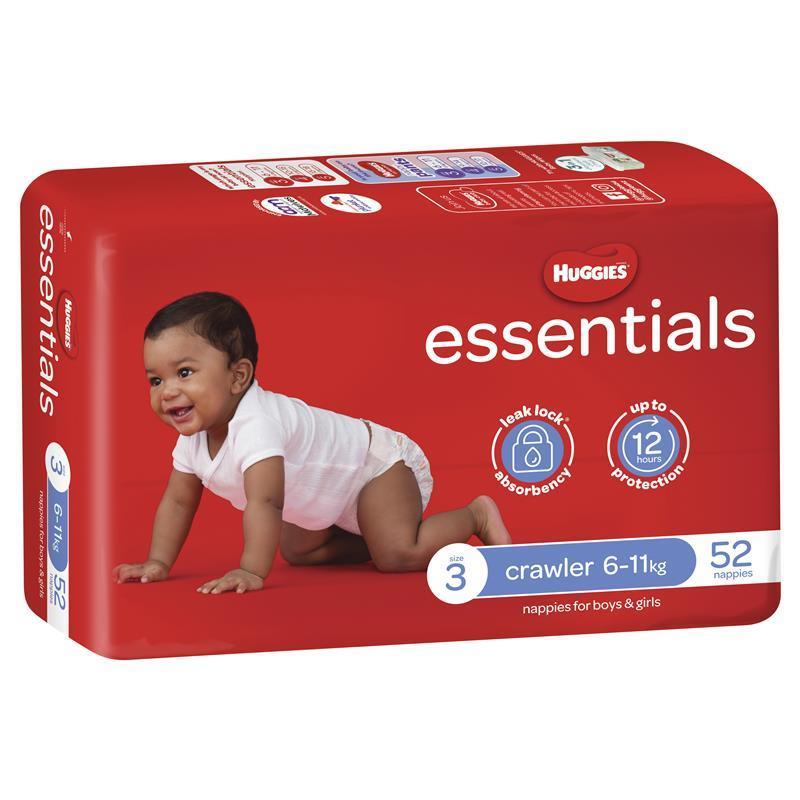 Huggies Essentials Size 3 6-11kg 52 Nappies