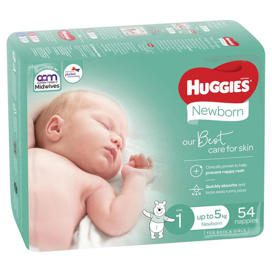 Huggies Ultimate Nappies Size 1 Newborn-5kg Bulk 54 Pack