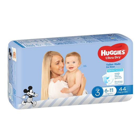 Huggies Ultra Dry Nappies Size 3 Boy 6-11kg Bulk 44 Pack