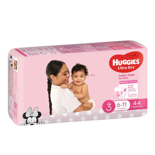 Huggies Ultra Dry Nappies Size 3 Girl 6-11kg Bulk 44 Pack