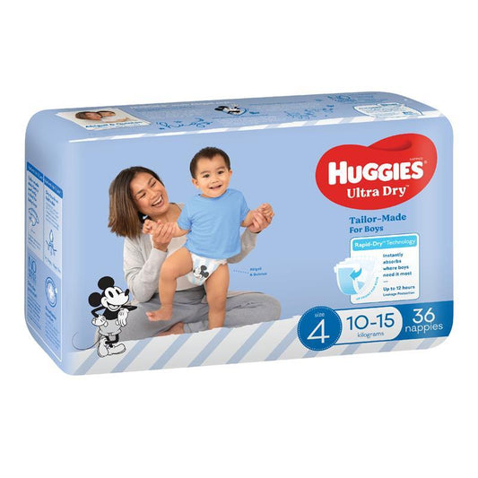 Huggies Ultra Dry Nappies Size 4 Boy 10-15kg Bulk 36 Pack