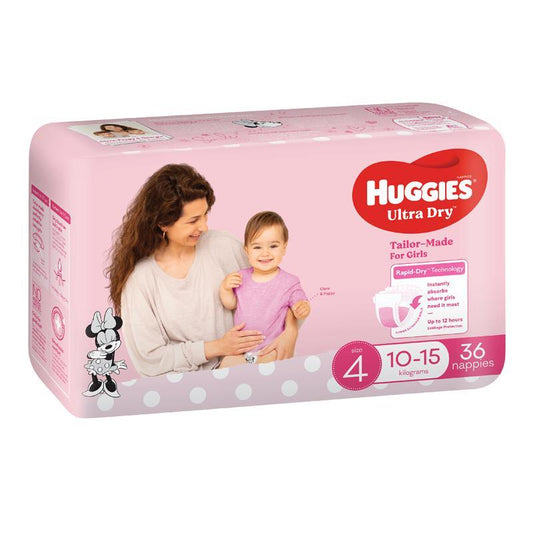 Huggies Ultra Dry Nappies Size 4 Girl 10-15kg Bulk 36 Pack