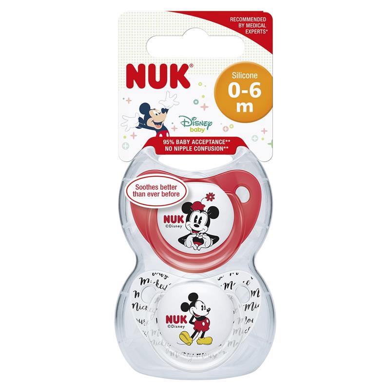 Nuk Mickey Mouse Silicone Soother 0-6 Months 2 Pack