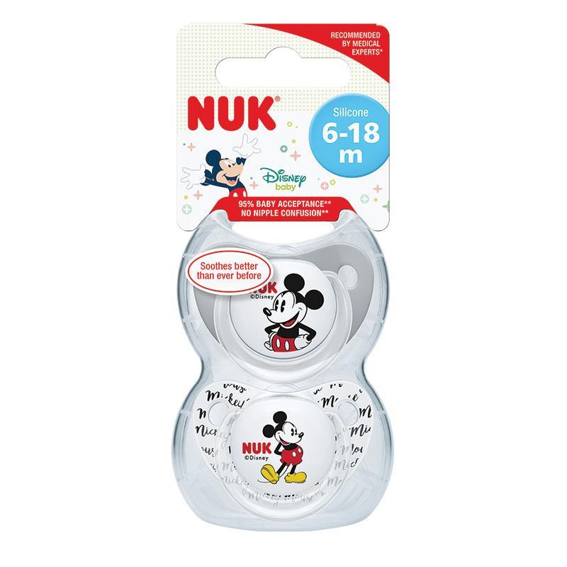 Nuk Mickey Mouse Silicone Soother 6-18 Months 2 Pack