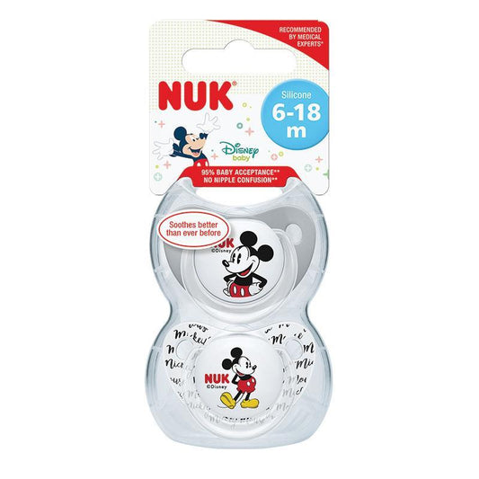 Nuk Mickey Mouse Silicone Soother 6-18 Months 2 Pack