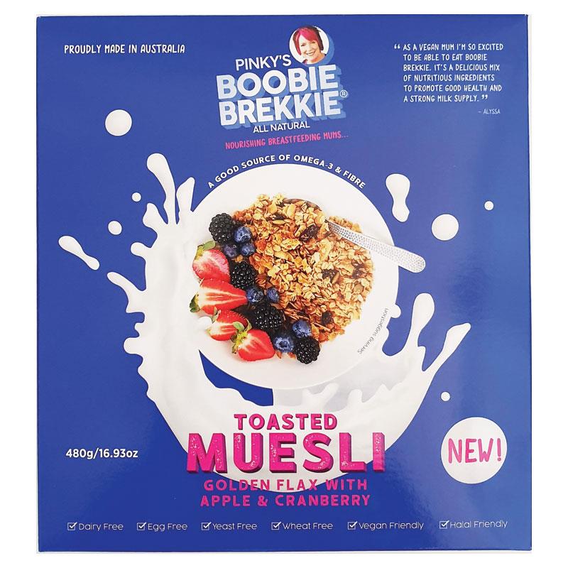 Pinkys Boobie Brekkie Toasted Muesli Golden Flax with Apple Cranberry  480g