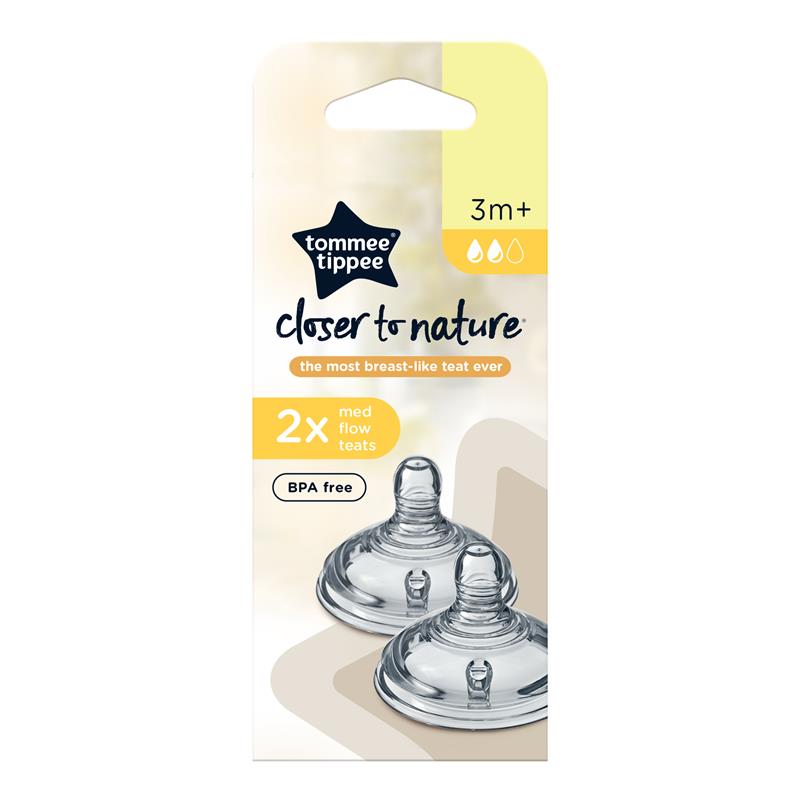 Tommee Tippee Closer to Nature Medium Flow Teats, 2 Pack, 3m+