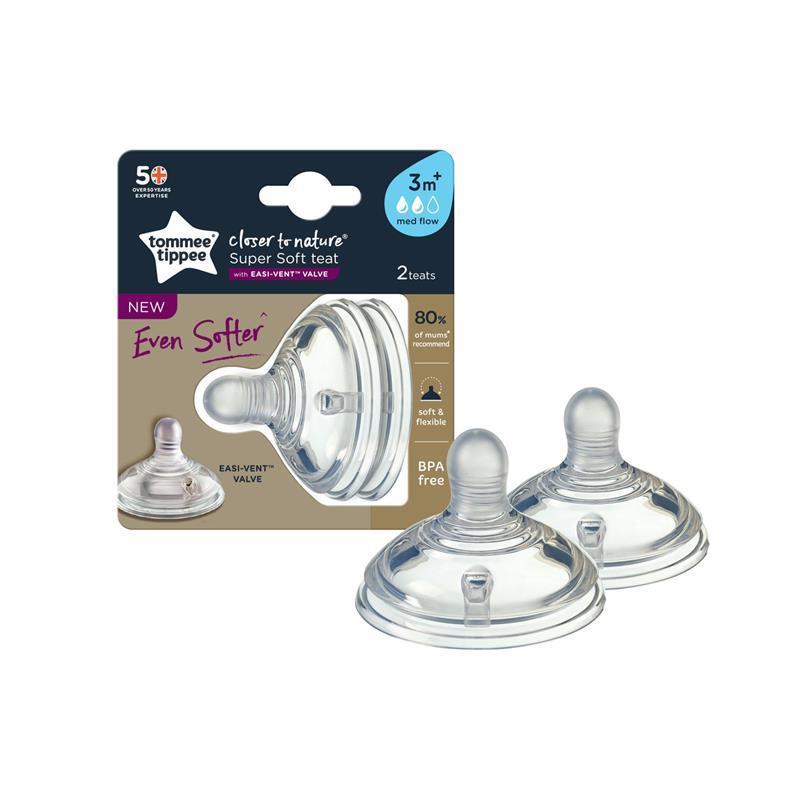 Tommee Tippee Closer to Nature Medium Softer Flow Teats, 2 Pack, 3m+