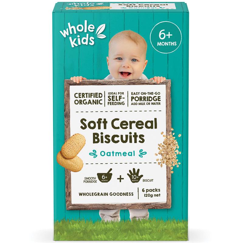 Whole Kids Organic Soft Cereal Biscuits Oatmeal 6 Pack 120g