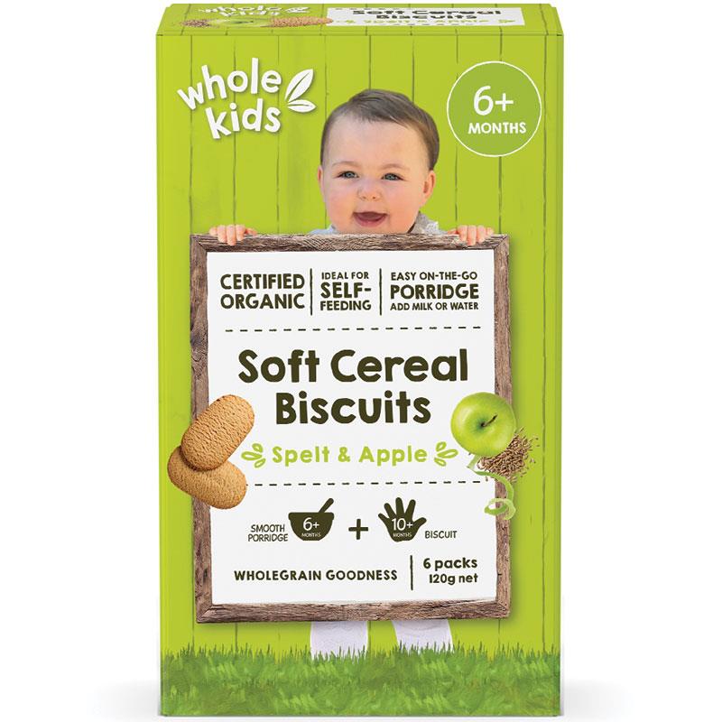 Whole Kids Organic Soft Cereal Biscuits Spelt & Apple 6 Pack 120g